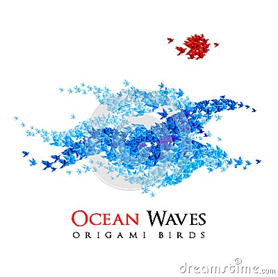 Origami waves shaped from flying paper birds - vector Vector Illustration