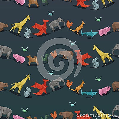 Origami wild paper animals creative decoration vector illustration seamless pattern Vector Illustration