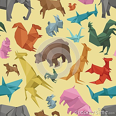 Origami wild paper animals creative decoration vector illustration seamless pattern Vector Illustration