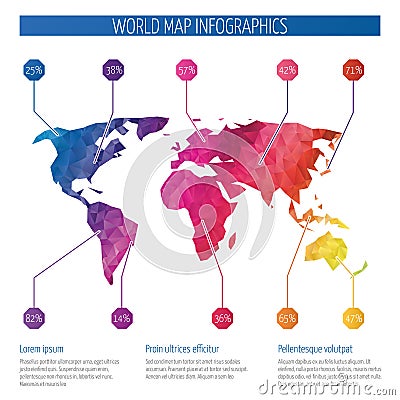 Origami world map, polygonal earth vector infographics Vector Illustration