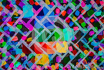 Original abstract acrylic painting on canvas. Brick bright wall. Background. Stock Photo