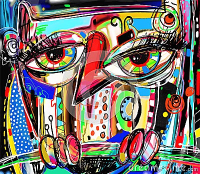 Original abstract digital painting artwork of doodle owl Vector Illustration