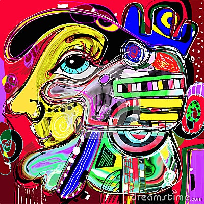 Original abstract digital painting of human face Vector Illustration