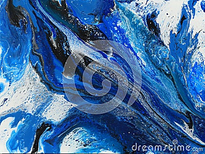 An acrylic pour painting with cells and water flowing. Stock Photo