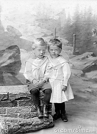 Original 1910 antique photo - Cute kids Stock Photo