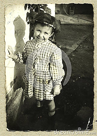 Original antique photo - young girl Stock Photo