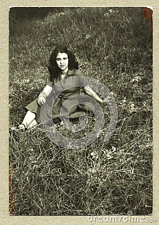 Original antique photo - young girl Stock Photo