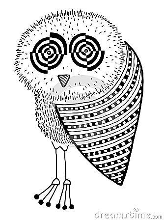 Original artwork of owl, ink hand drawing in Vector Illustration