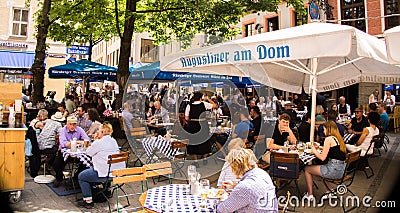 Original Bavarian Beer Garden in Munich - CITY OF MUNICH, GERMANY - JUNE 03, 2021 Editorial Stock Photo