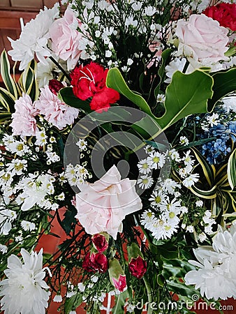 Original bouquet of flowers at a neighbor's wedding Stock Photo