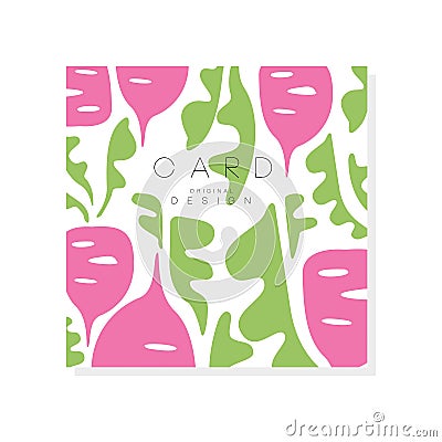 Original card with beet and green leaves. Healthy and organic vegetable. Abstract vector design for product advertising Vector Illustration