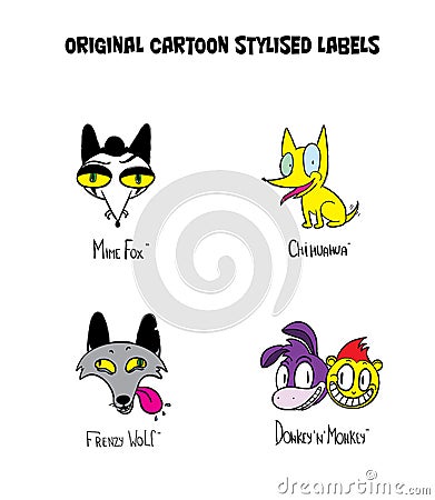 Original cartoon stylised labels. Vector Illustration