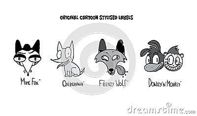 Original cartoon stylised labels. Stock Photo