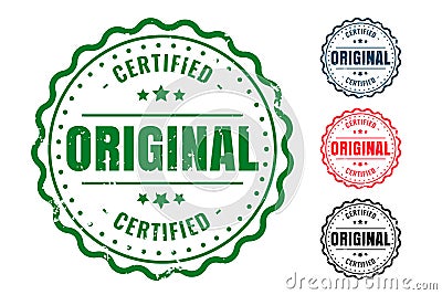 Original and certified quality rubber seal stamps set Vector Illustration