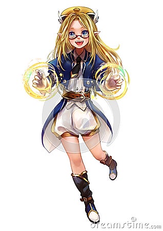 Original character design of fantasy female elf girl sorcerer Cartoon Illustration