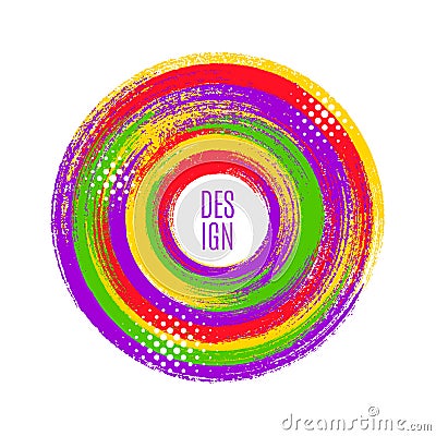 Original circular emblem by paint brush, colorful background. Vector Illustration