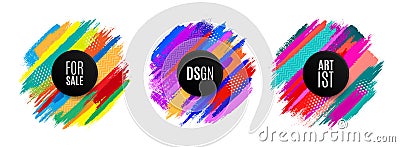 Original circular emblem by paint brush, colorful background. Vector Illustration