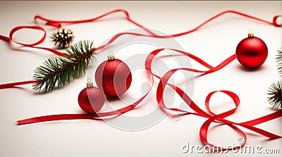 Original composition of a ribbon and christmas balls Stock Photo