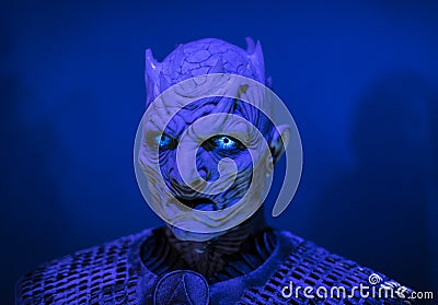 Original costumes of actors and props from the movie `The Game of Thrones` in the premises of the Maritime Museum of Barcelona. Editorial Stock Photo