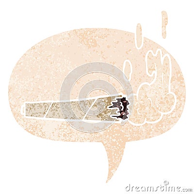 A creative cartoon marijuana joint and speech bubble in retro textured style Vector Illustration