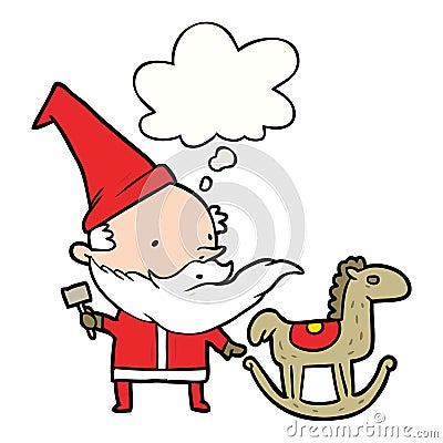 A creative cartoon santa making toy and thought bubble Vector Illustration