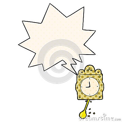 A creative cartoon ticking clock and pendulum and speech bubble in comic book style Vector Illustration