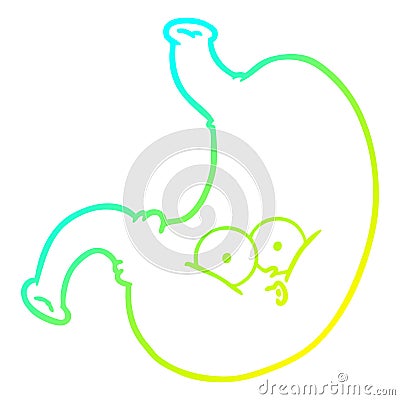 A creative cold gradient line drawing cartoon bloated stomach Vector Illustration