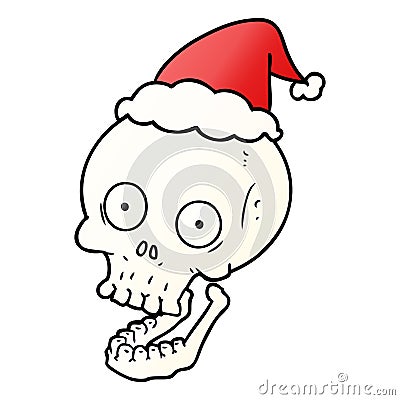 A creative gradient cartoon of a skull wearing santa hat Vector Illustration