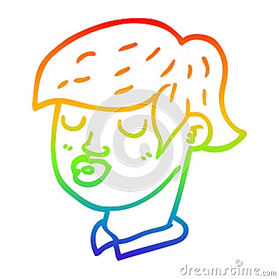 A creative rainbow gradient line drawing cartoon content face Vector Illustration