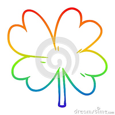 A creative rainbow gradient line drawing cartoon four leaf clover Vector Illustration