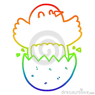 A creative rainbow gradient line drawing cartoon hatching chicken Vector Illustration