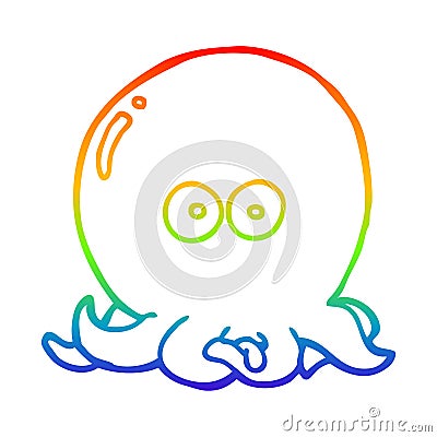 A creative rainbow gradient line drawing cartoon octopus Vector Illustration