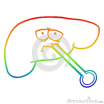 A creative rainbow gradient line drawing cartoon unhealthy liver Vector Illustration