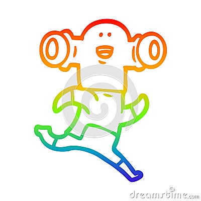 A creative rainbow gradient line drawing friendly cartoon alien running Vector Illustration