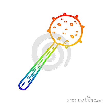 A creative rainbow gradient line drawing medieval mace weapon Vector Illustration