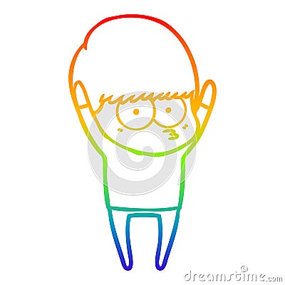 A creative rainbow gradient line drawing stretching cartoon boy Vector Illustration