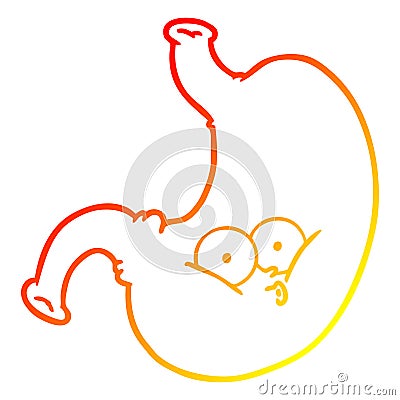 A creative warm gradient line drawing cartoon bloated stomach Vector Illustration