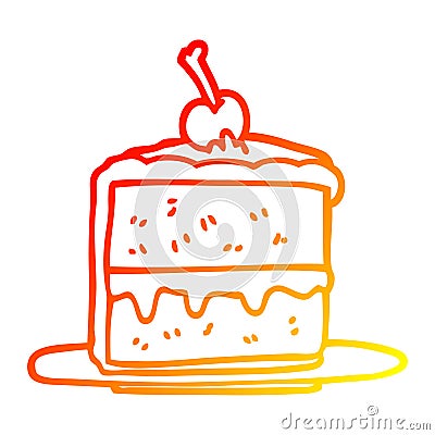 A creative warm gradient line drawing cartoon cake slice Vector Illustration