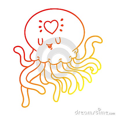 A creative warm gradient line drawing cartoon jellyfish in love Vector Illustration