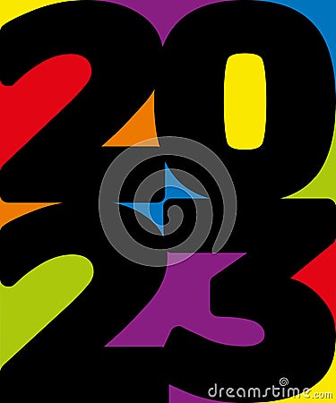 Greeting card 2023 with colorful graphics to present the new year. Stock Photo