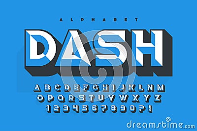 Original display font design, chisel alphabet style, letters and numbers. Vector Illustration