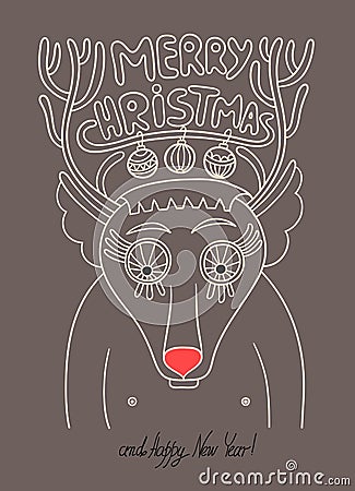 Original doodle christmas deer, concept winter Vector Illustration