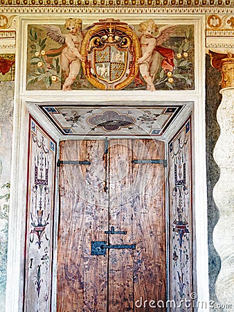 Original Doorway and Fresco, Villa d Este, Tivoli, Italy Editorial Stock Photo