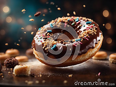 Floating original doughnuts, delicious and unique dessert, glazed donut. Cinematic advertising photography Stock Photo