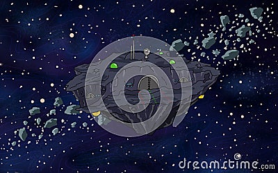 Animated cartoon style background of a space scene. Stock Photo