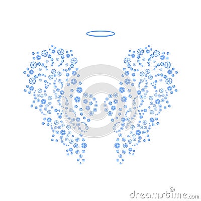 Original floral angel wings and Nimbus Vector Illustration