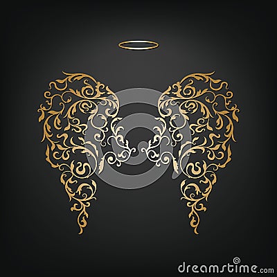 Original floral angel wings and Nimbus Vector Illustration