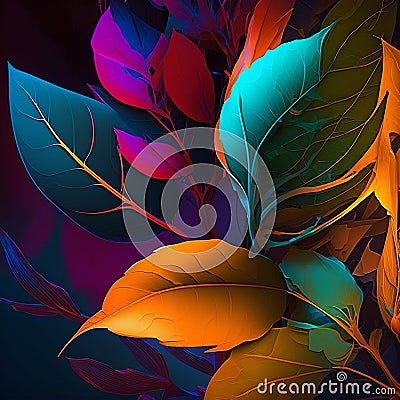Original floral vibrant design with exotic flowers and tropic leaves. Colorful flowers on dark background Cartoon Illustration