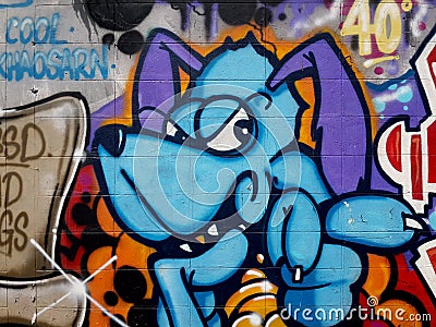 Original graffiti featuring a cartoon dog character Editorial Stock Photo