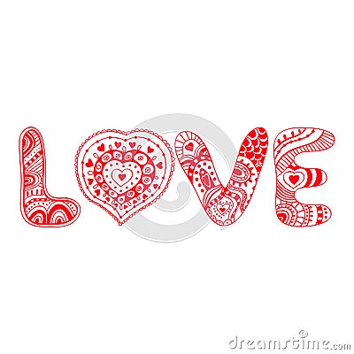 Original hand drawn word love. Romantic floral background with Vector Illustration